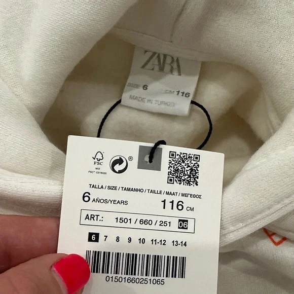 Zara Cream Hoodie with Graphic Print - Picture 2 of 3